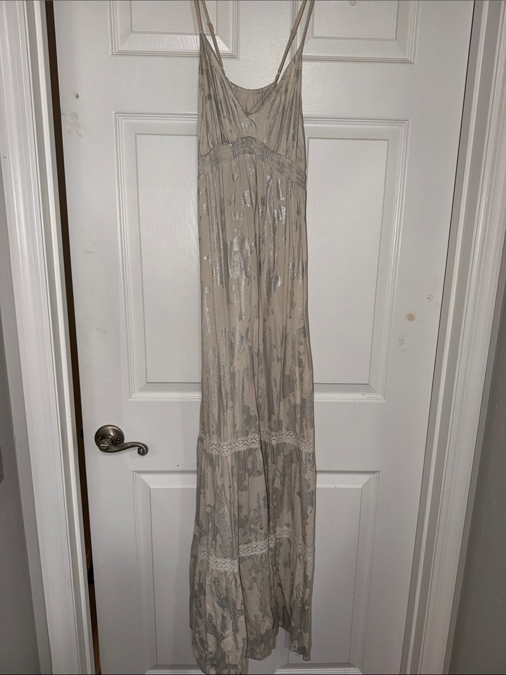 Mossimo Supply Co. Beige Metallic-Accent Spaghetti-Strap Maxi Dress